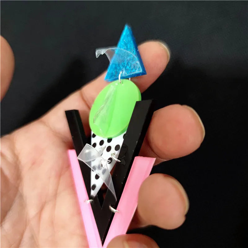 Colorful Geometric Large Drop Earrings