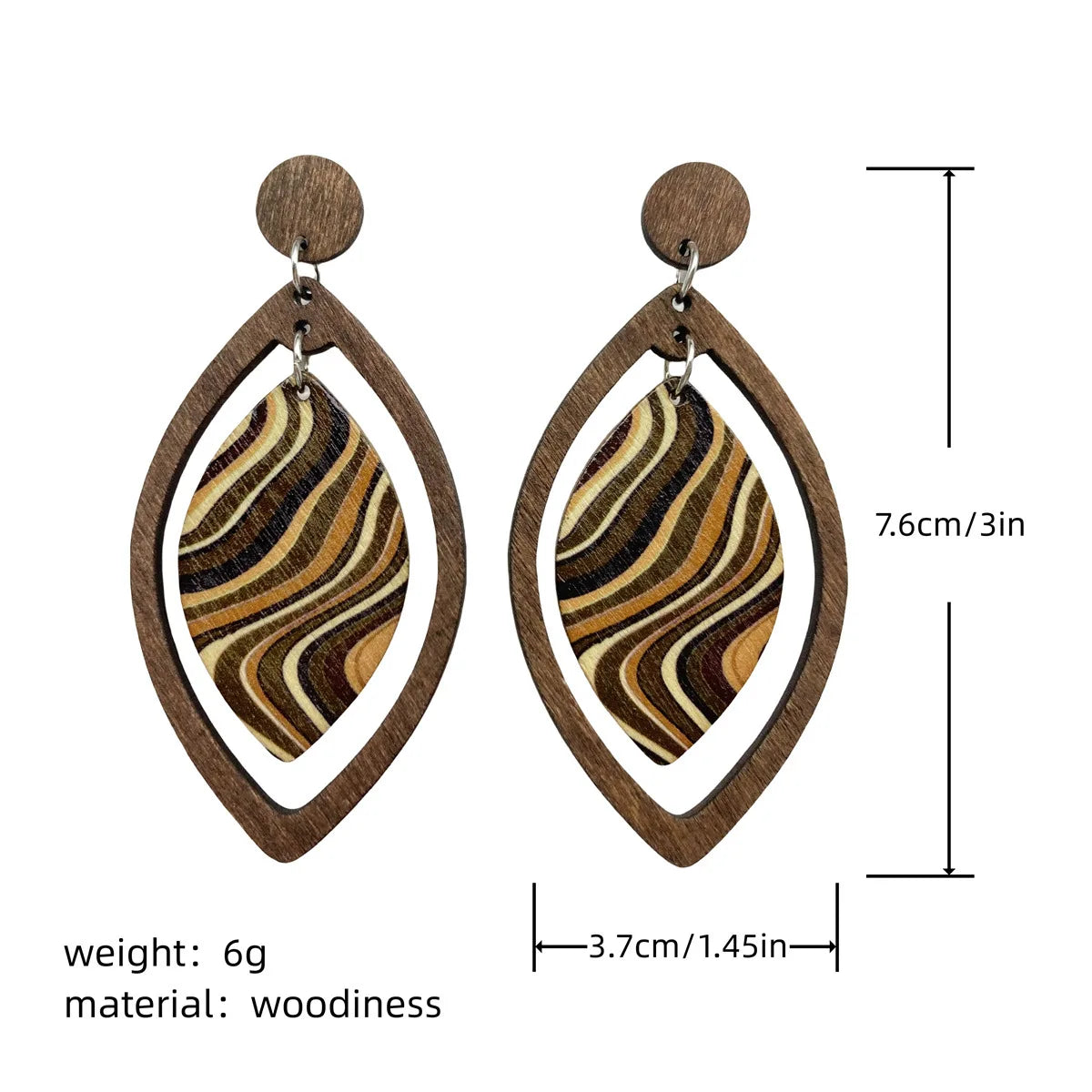 Bohemian Long Water Waved Pattern Wooden Earrings for Women Ethnic Style Vintage Elegant Female Jewelry Party Casual Accessory