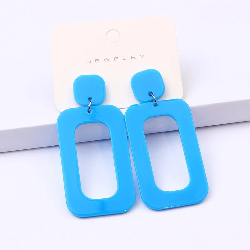 14 Colors Vintage Long Square Earrings Geometric Acrylic Drop Earrings