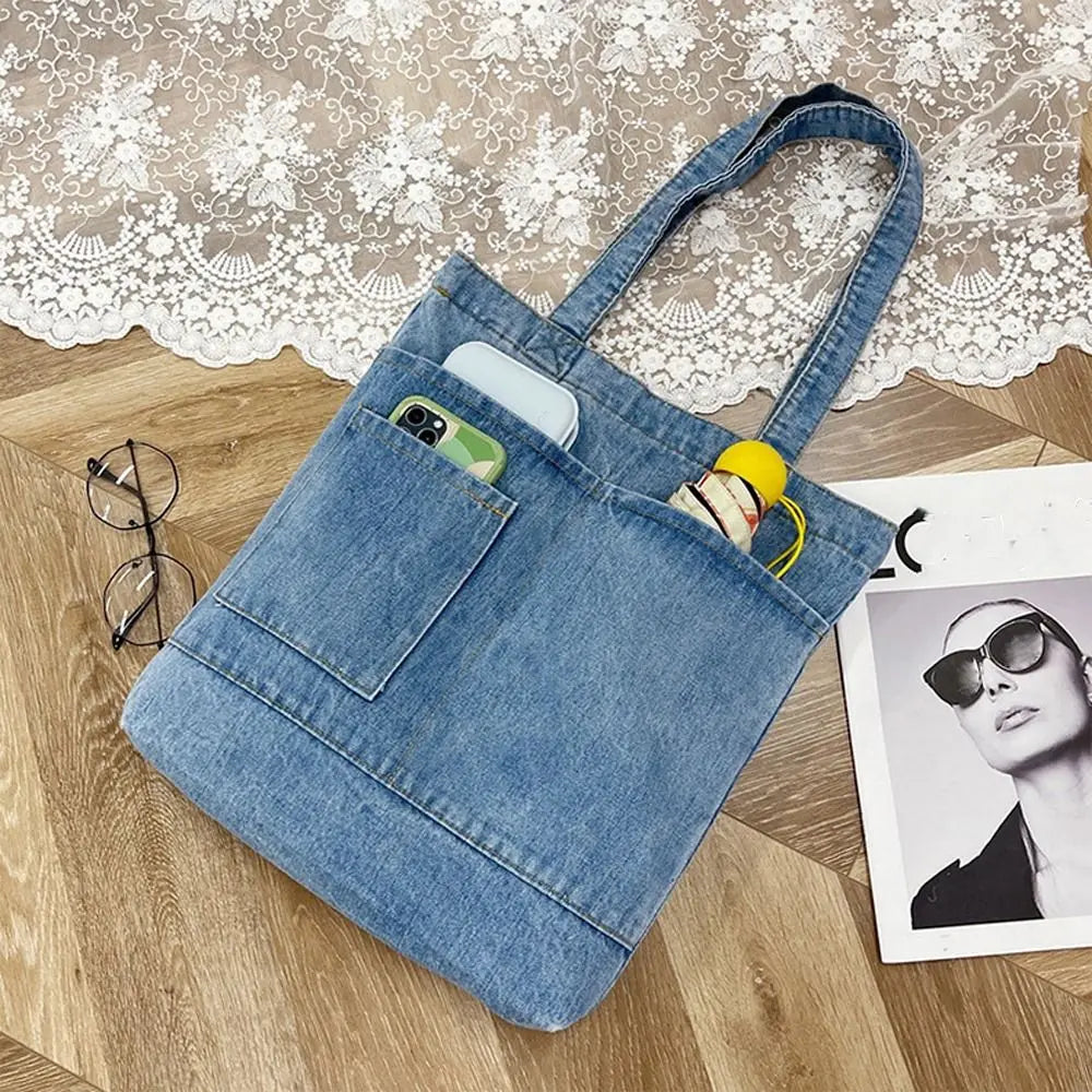 Cosmetric Bag Teens School Bag Purse Wallets Letter Large Capacity Women Handbag Korean Tote Bag Denim Ins Shoulder Bags