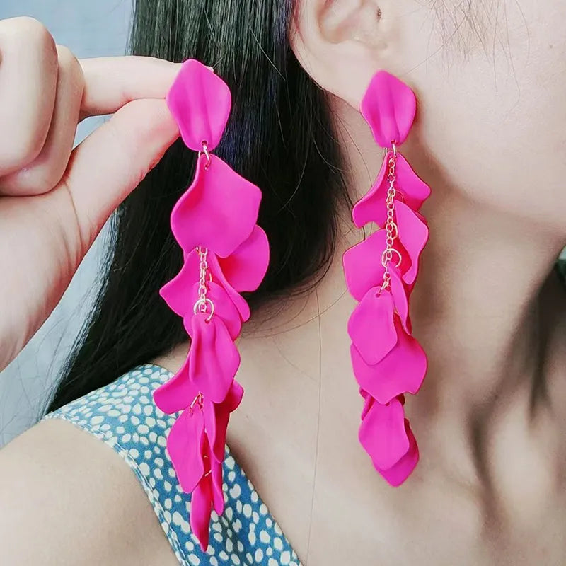 Sweet Flower Long Bohemian Drop Earrings Acrylic Tassel