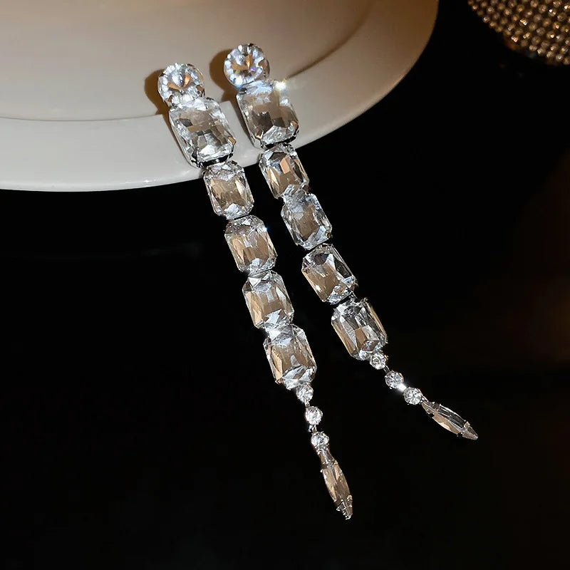 Long Earrings Statement Big Shinning Stones Drop Dangle Earrings