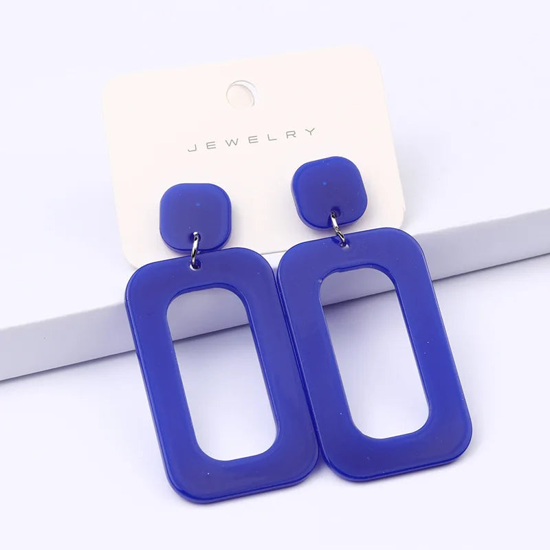 14 Colors Vintage Long Square Earrings Geometric Acrylic Drop Earrings