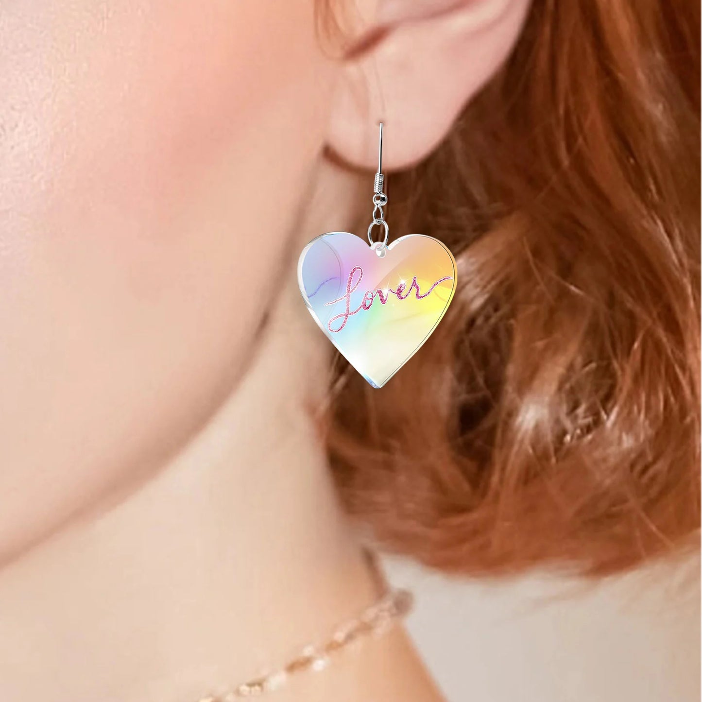 Heart Iridescent Hoop Earrings