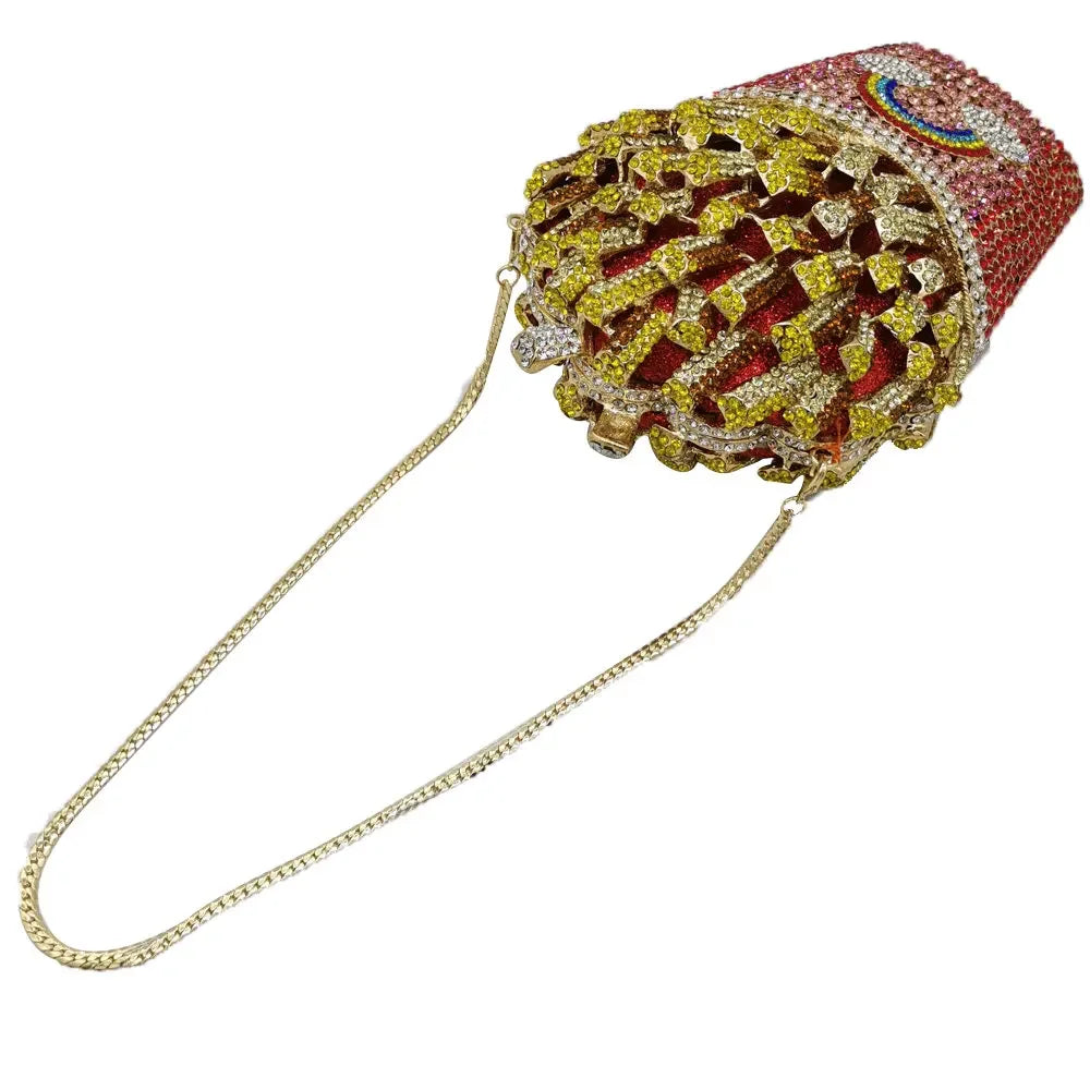 Boutique De FGG (in stock) French Fries Chips Clutch Minaudiere Bag Women Crystal Evening Bag Wedding Rhinestone Handbag Purse