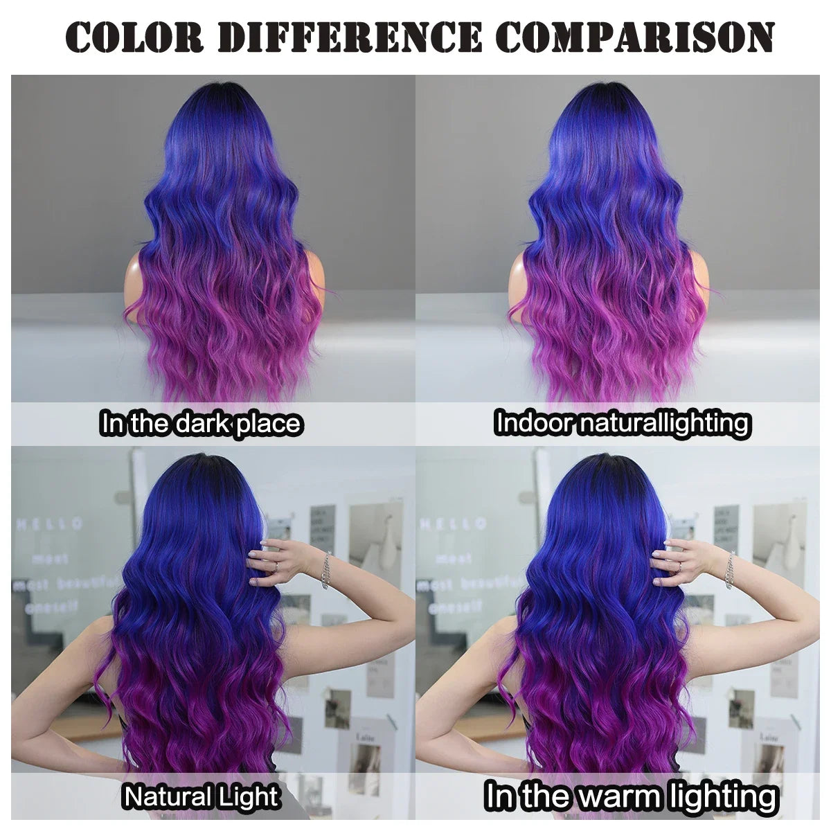 HD Transparent Lace Front Wig Blue Ombre Purple Body Wavy Wigs with Bangs