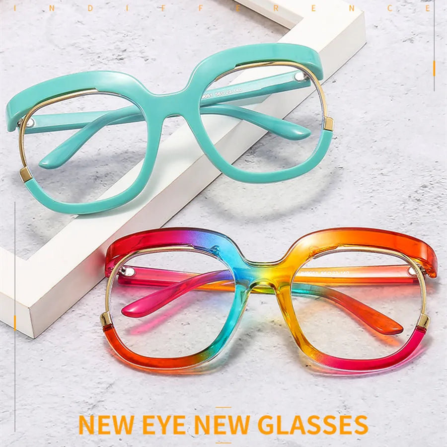 Fashion Retro Round Anti Blue Light Women Glasses Vintage Oversized Frame Clear Computer Eyeglasses Ins TrendLadies Reading