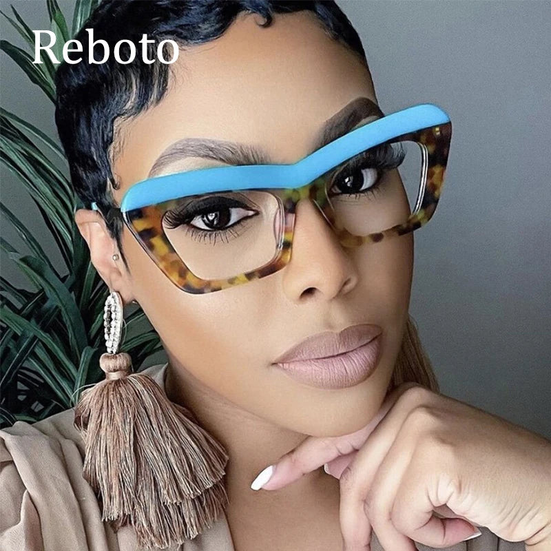 Vintage Big Cat Eye Glasses Frames For Women Fashion Oversized Square Retro Clear Lens Optical Eyeglasses Frame Ladies Spectacle