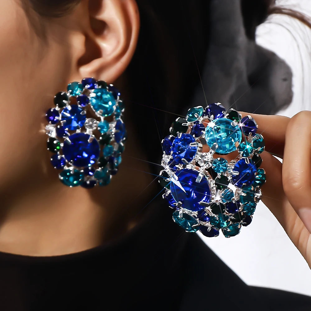 Crystal Round Ear Clip On Earrings