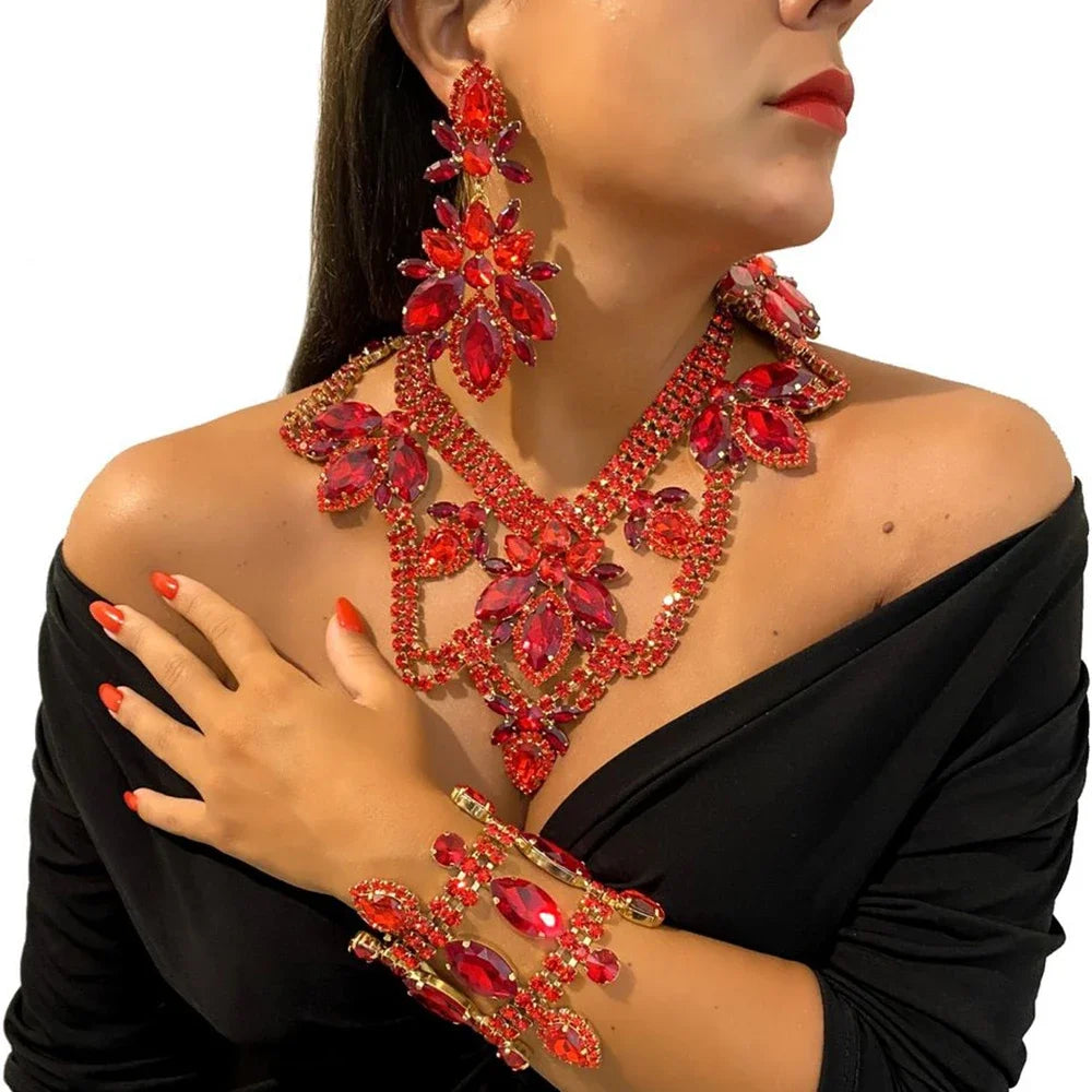 Shine Red Rhinestone Water Drops Earrings