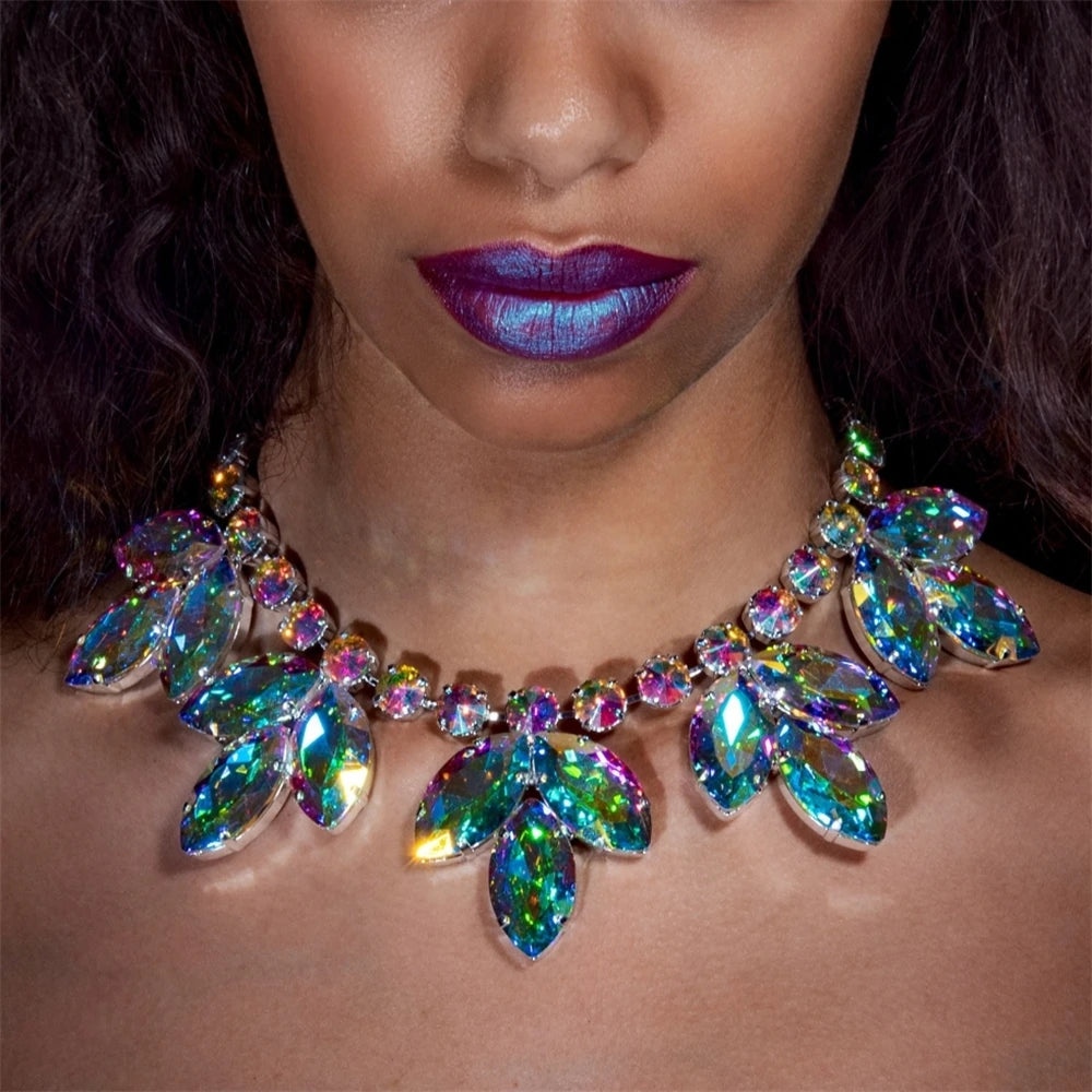 Mixed Color Rhinestone Crystal Necklace For Women Luxury Fashion Water Drop Choker Necklaces For Party Wedding Bridal Jewelry