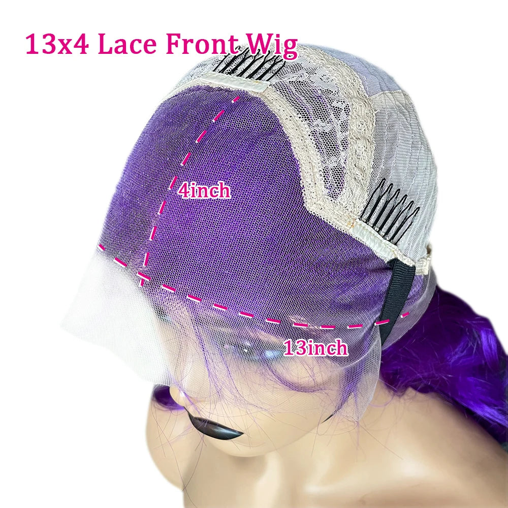 Violet Purple Color 13x4 HD Transparent Lace Front Human Hair Wigs Body Wave Colored