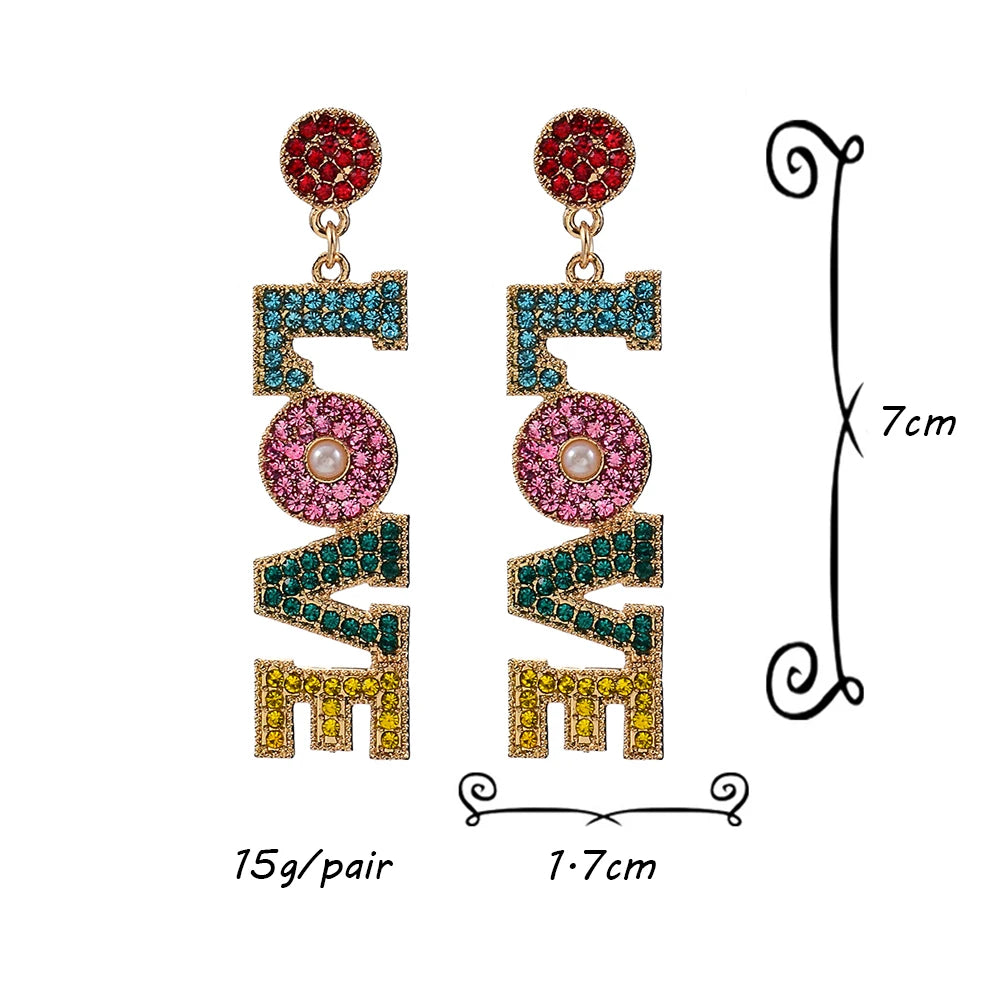 Trendy Cute Multicolor LOVE Letters Long Pendant Earrings