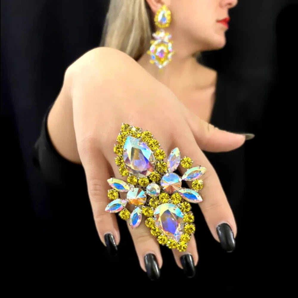 Exaggerated Colorful Large Rhinestone Ring