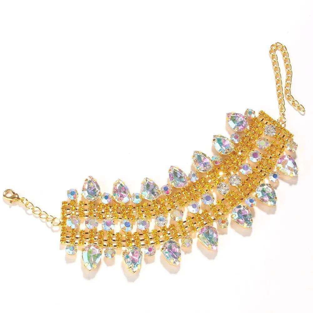 2023 Rhinestone Water Drop Multi Row Hand Bracelet Party Jewelry for Women Crystal Geometric Twist Bangle Bracelet Accessories