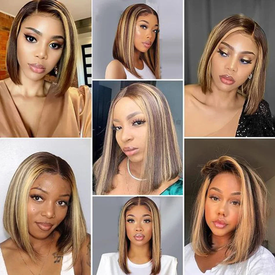 Highlight Bob Wig Human Hair Straight Short Bob Wig 13x4 Lace Front Human Hair Wigs For Women Honey Blonde Bob Lace Frontal Wig