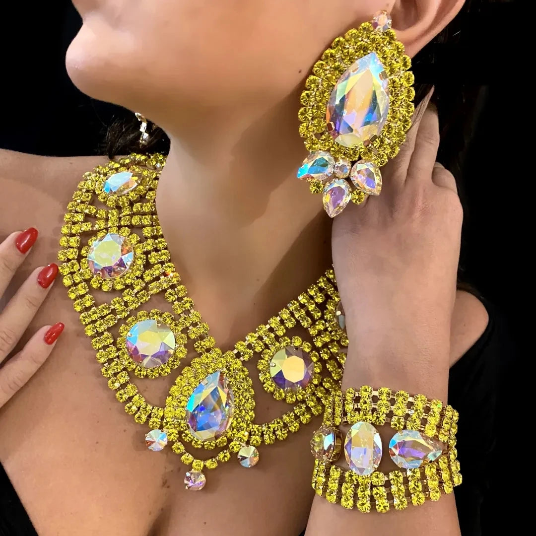 Yellow Jewelry Necklace Earrings Bracelet Set