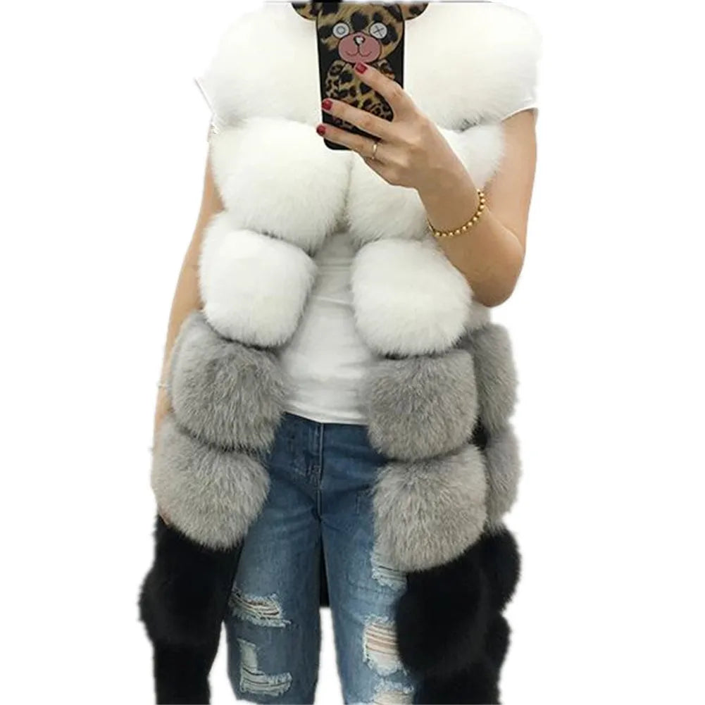 Lisa Colly New Fashion Winter Women's Fur Vest Coat Warm Long Vests Fur Vests Women Faux Fur Vest Coat Outerwear Jacket