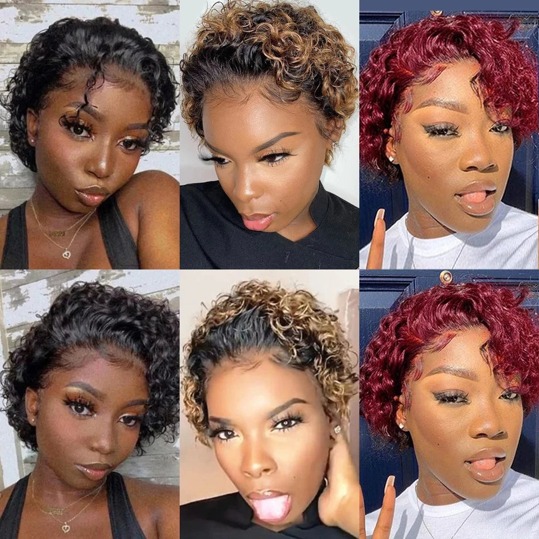 Pixie Cut Curly Human Hair Wig Remy