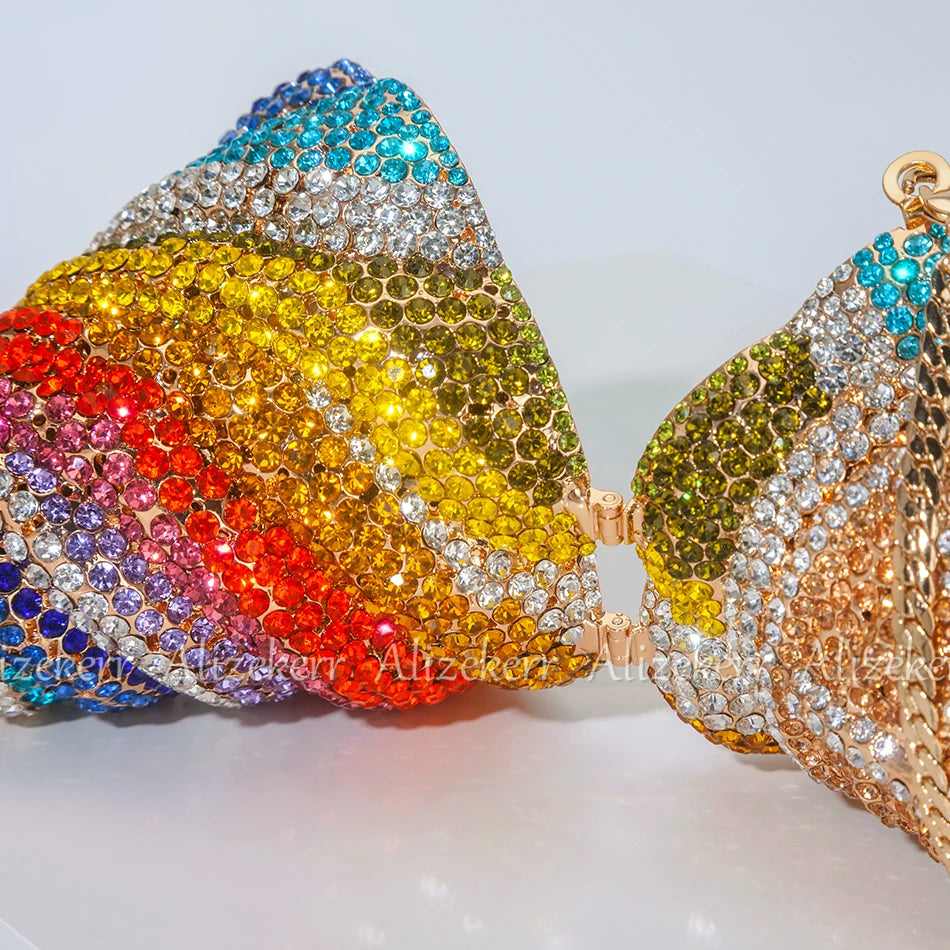 Ice Cream Shaped Diamond Evening Clutch Bags Boutique Novelty Mini Rainbow Colored Rhinestone Purses And Handbags Party Wedding