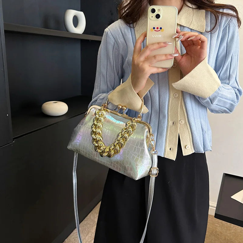 Luxury Chain Shoulder Stone Pattern Shell Clutch