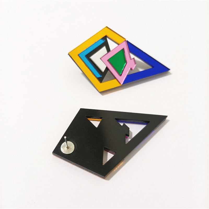 Vintage Acrylic Earrings Stud for Women Geometric Mirror Jewelry