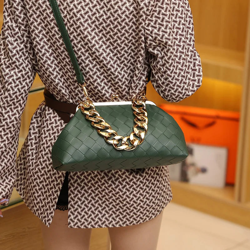 Luxury Woven Handbags Purse Gold Thick Chain