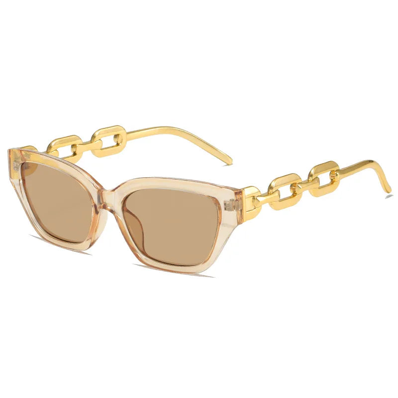 Luxury Vintage Cat Eye Sunglasses For Women New Brand Small Metal Chain Sunglasses Elegant Eyeglasse Trend Fashion Black Shades