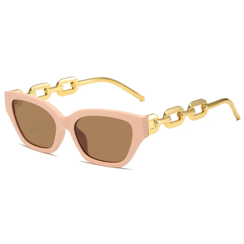 Luxury Vintage Cat Eye Sunglasses For Women New Brand Small Metal Chain Sunglasses Elegant Eyeglasse Trend Fashion Black Shades