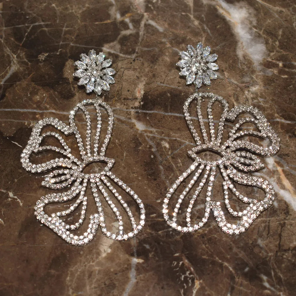 Exaggerated Rhinestone Big Butterfly Drop Dangle Earings