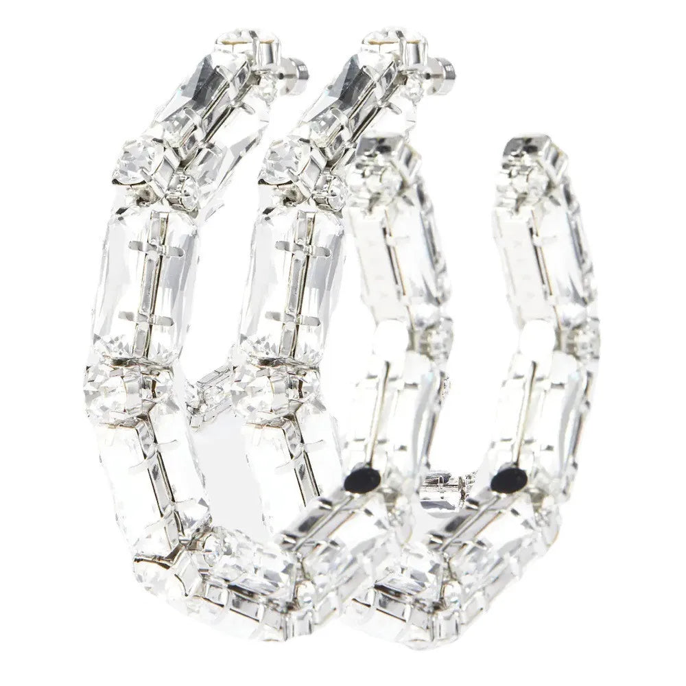 Exaggerated Rhinestone Rectangle Earrings