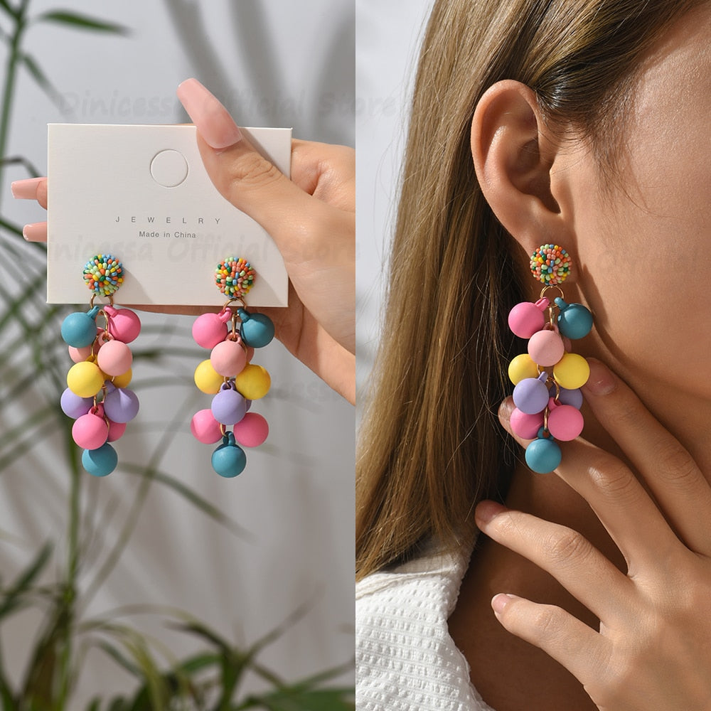 Boho Round Ball Tassel Dangle Earrings For Women 2022 Trend Luxury Design Colorful Beads Summer Party Acrylic Pendant Jewelry