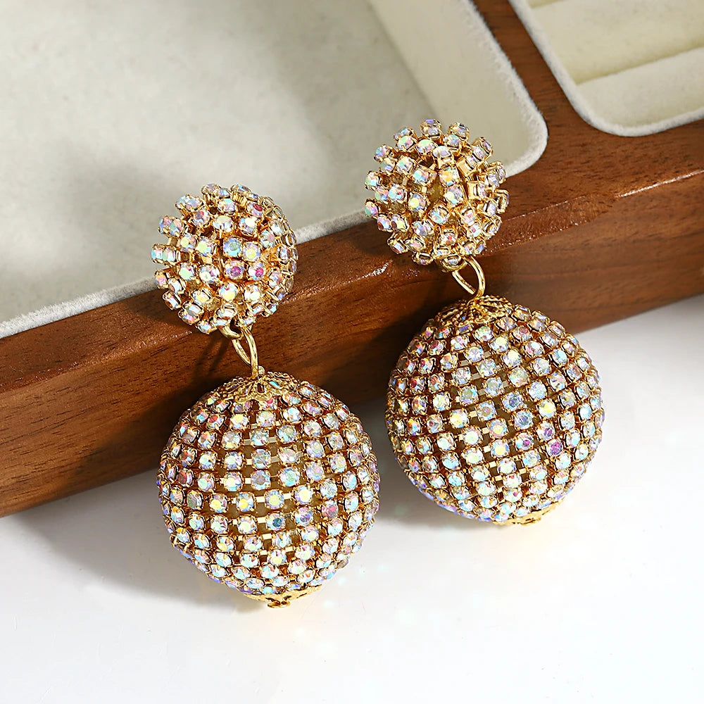 Crystal Ball Drop Earrings Luxury Geometric Full Rhinestone Earrings