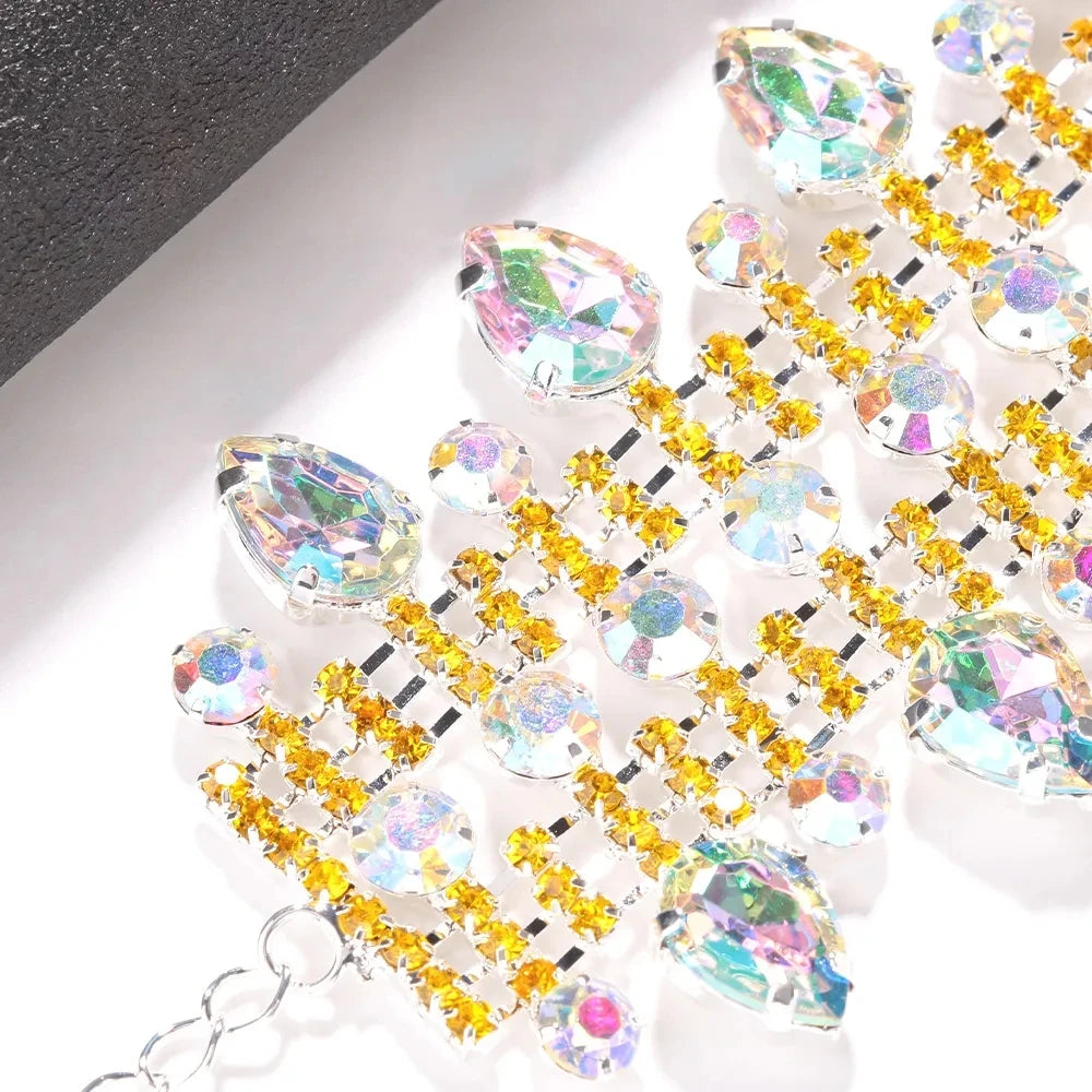 2023 Rhinestone Water Drop Multi Row Hand Bracelet Party Jewelry for Women Crystal Geometric Twist Bangle Bracelet Accessories
