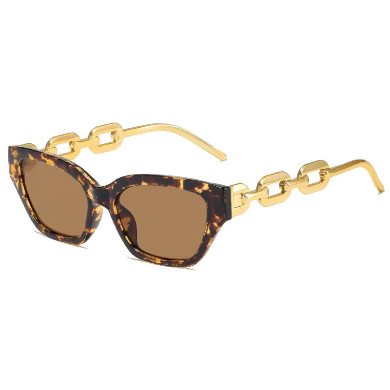 Luxury Vintage Cat Eye Sunglasses For Women New Brand Small Metal Chain Sunglasses Elegant Eyeglasse Trend Fashion Black Shades
