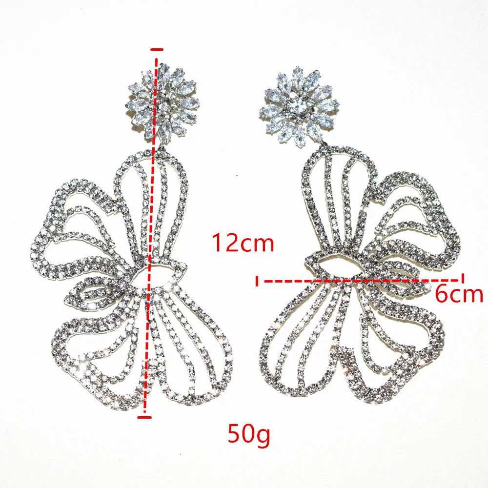 Exaggerated Rhinestone Big Butterfly Drop Dangle Earings