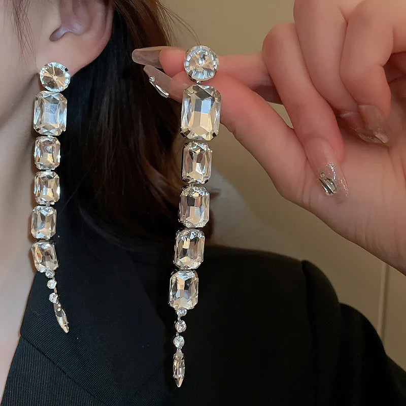 Long Earrings Statement Big Shinning Stones Drop Dangle Earrings