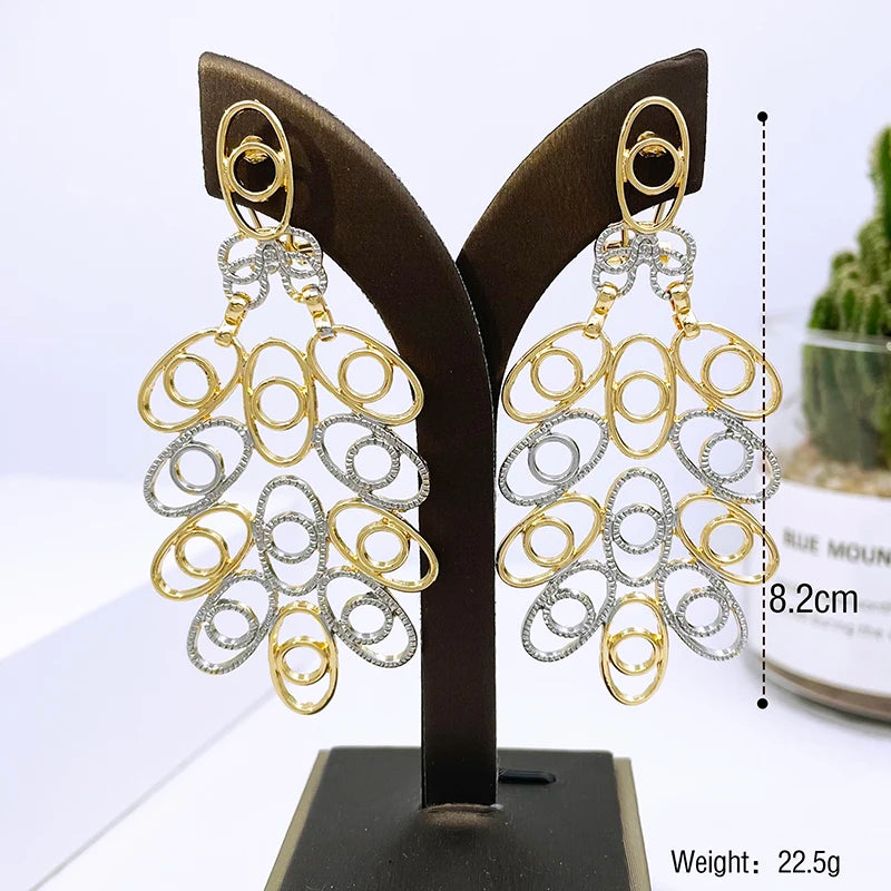 Earrings For Women Large Size Drop Earring Plant Leaf 18k Gold Plated