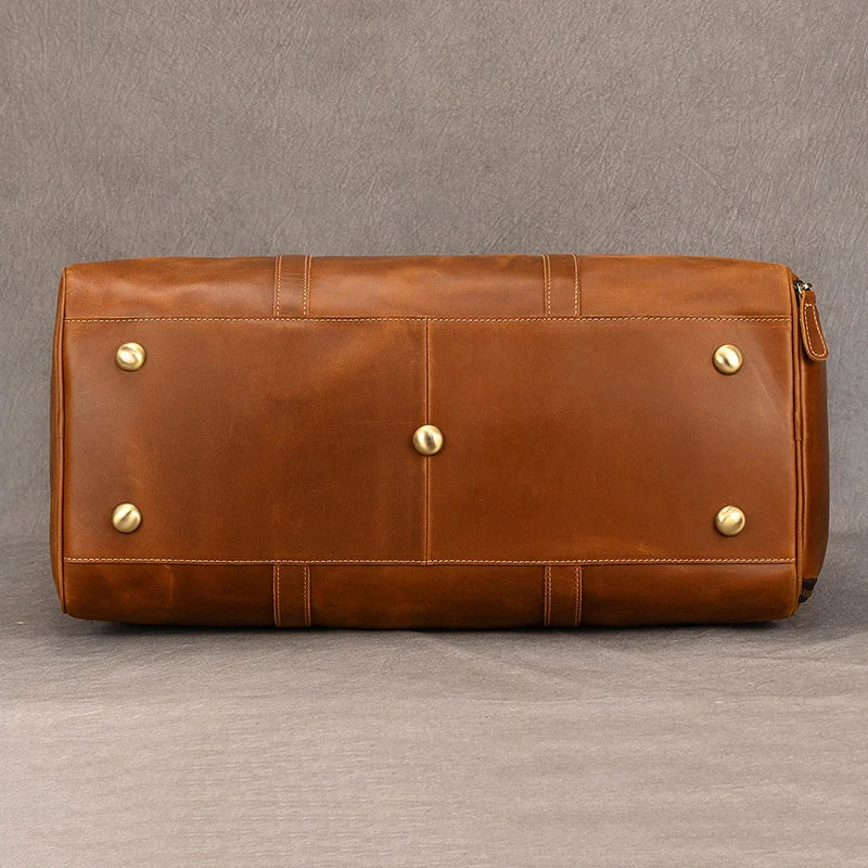 Custom Name Mens Leather Travel Duffle Bag Cow Leather Men's Weekender Bags Real Cowskin Leather Handbags For Travelling Outdoor