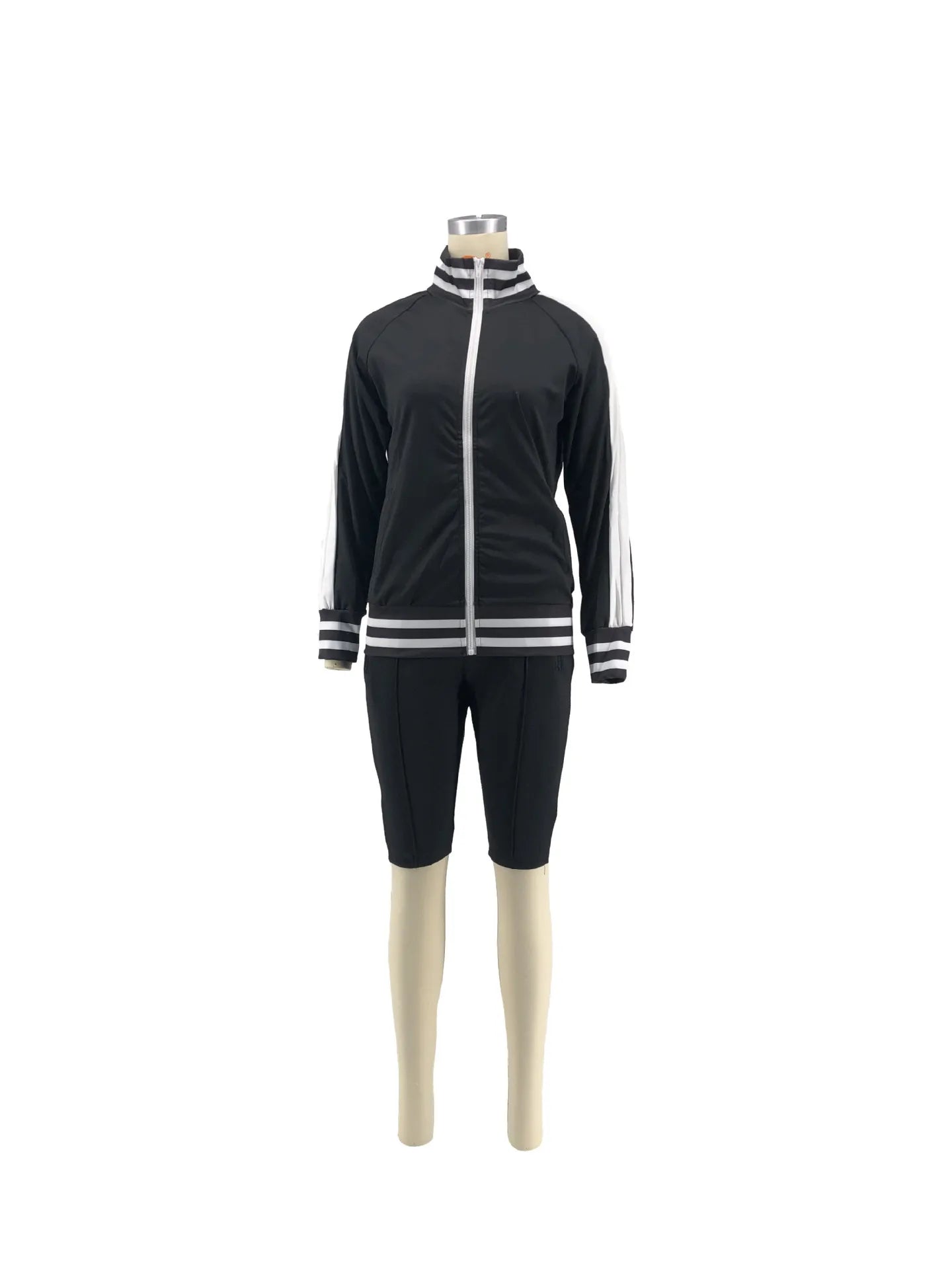Women Sport 2 Piece Shorts OutfitsJogging Suits Cold Shoulder Zipper Jacket