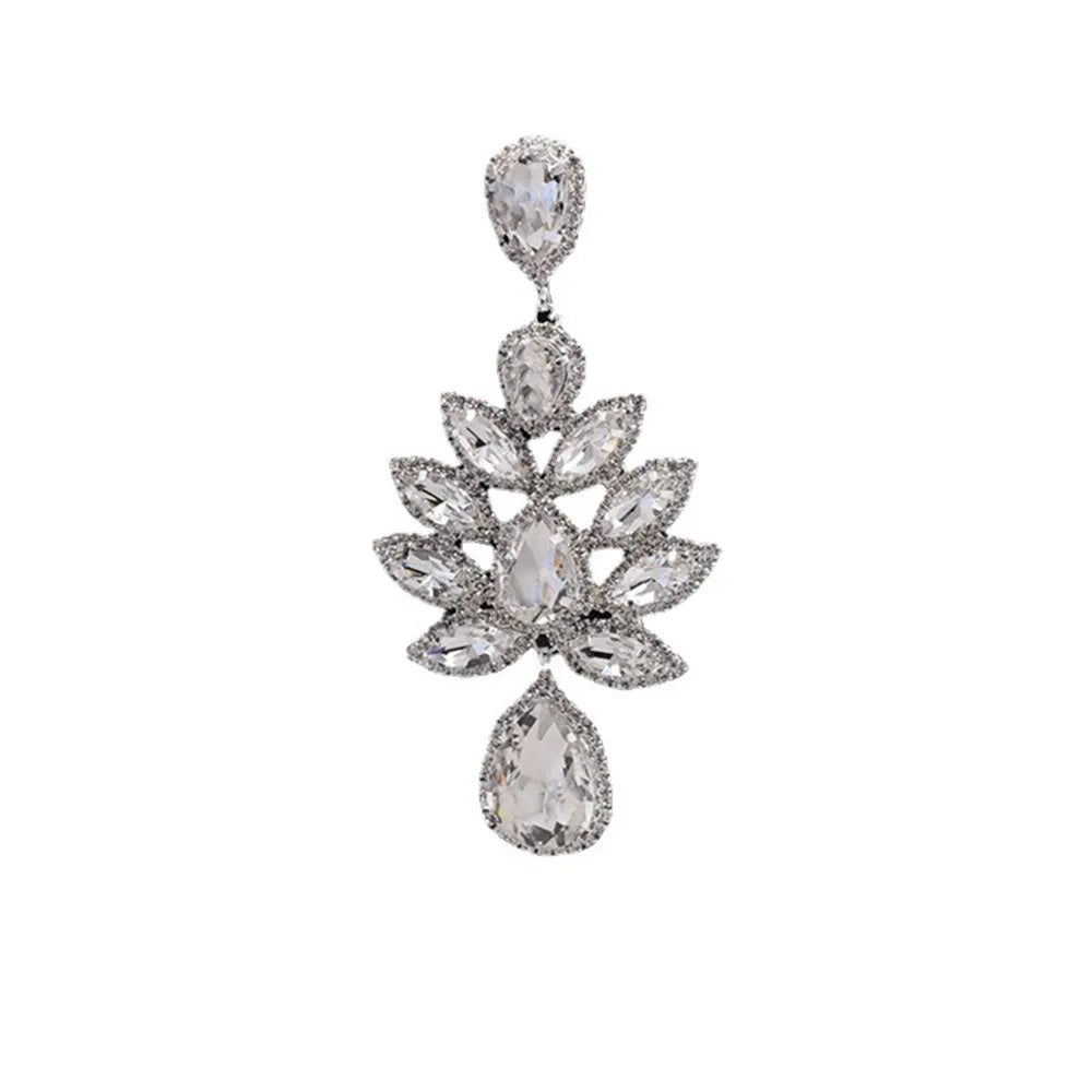 Bohemia Clear Rhinestone Leaf Shape Geometric Dangle Earrings