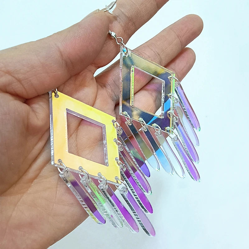 Iridescent Acrylic Illusory Color Geometric Long Drop Earrings