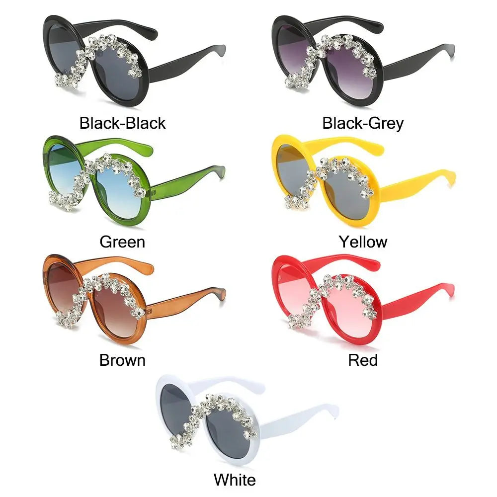 Oversized Round Frame Sunglasses Rhinestone Decor UV400 Protection Eyeglasses Asymmetrical Design Aesthetic Sun Glasses