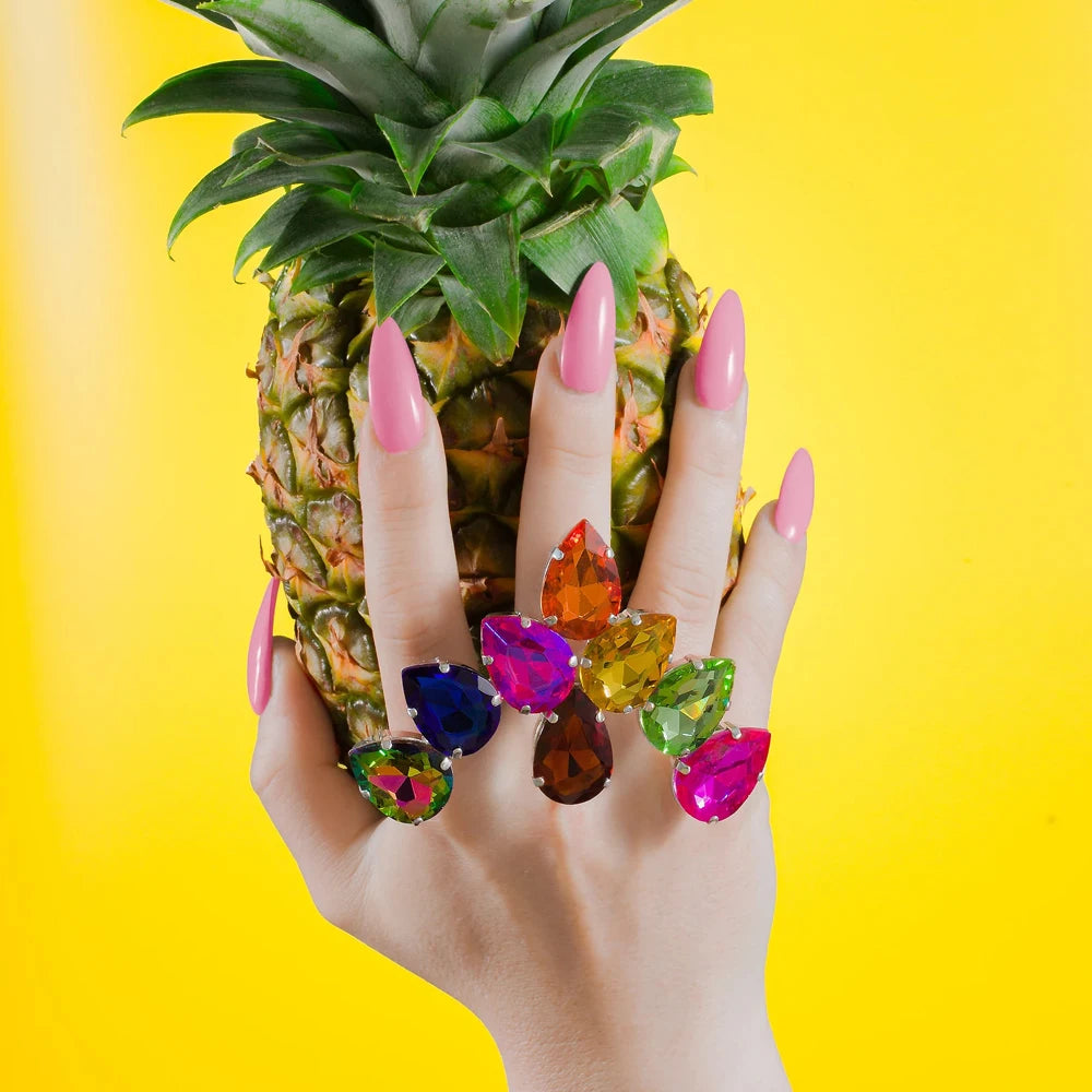 Colorful Water Drop Rings Prom Finger Decoration Adjustable