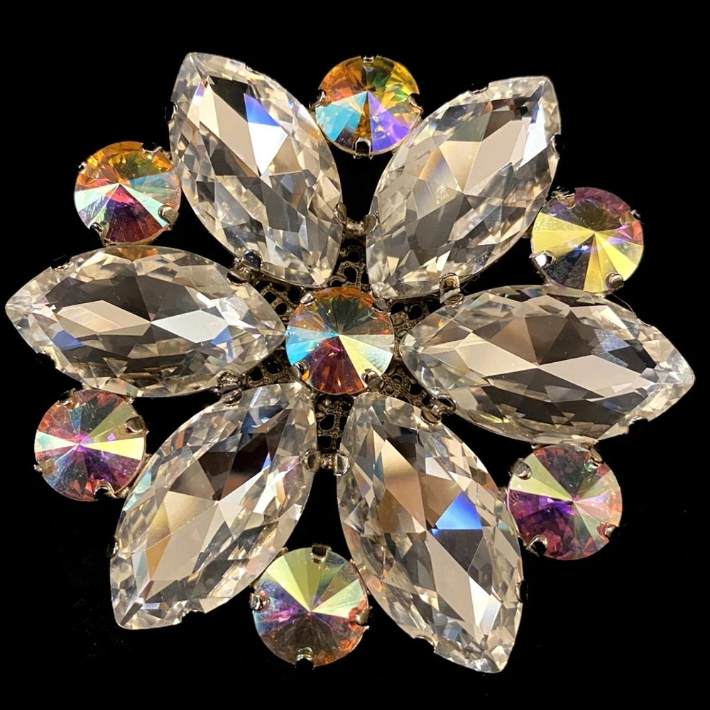 Luxurious Crystal Oversized Flower Open Finger Ring Decoration for Women Rhinestone Geometric Big Gemstone Adjustable Big Rings