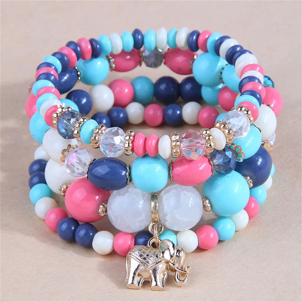 DIEZI New Korean Multicolor Crystal Beads Elastic Rope Bracelets For Women Elephant Wrap Strand Bracelet Girls Pulseira Feminina