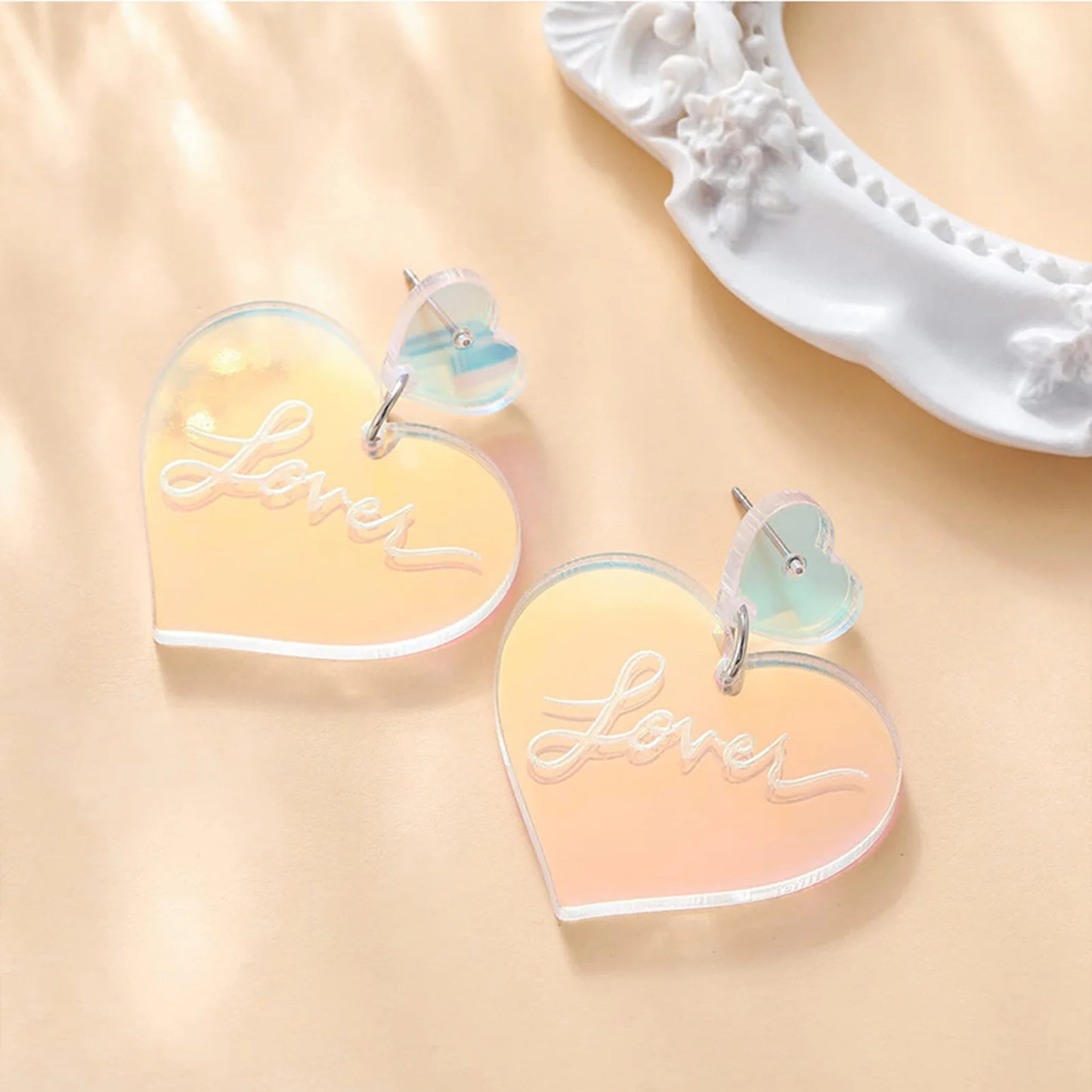 Heart Iridescent Hoop Earrings