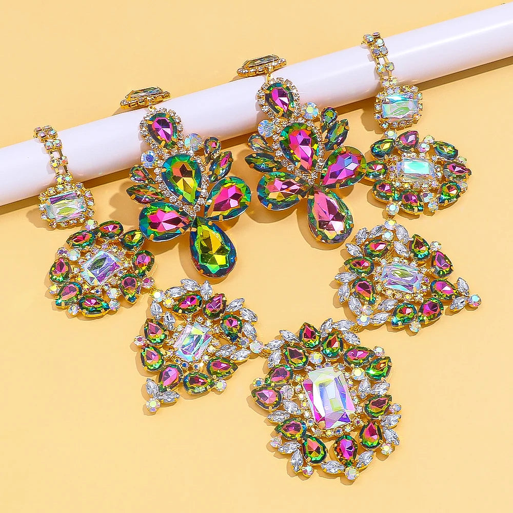 Stonefans Party Exaggerate Jewelry Set Water Drop for Women Wholesale Luxury Design Rhinestone Necklace Earrings Set Bridal Gift