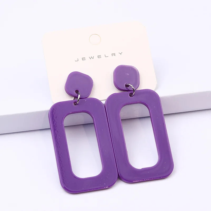 14 Colors Vintage Long Square Earrings Geometric Acrylic Drop Earrings