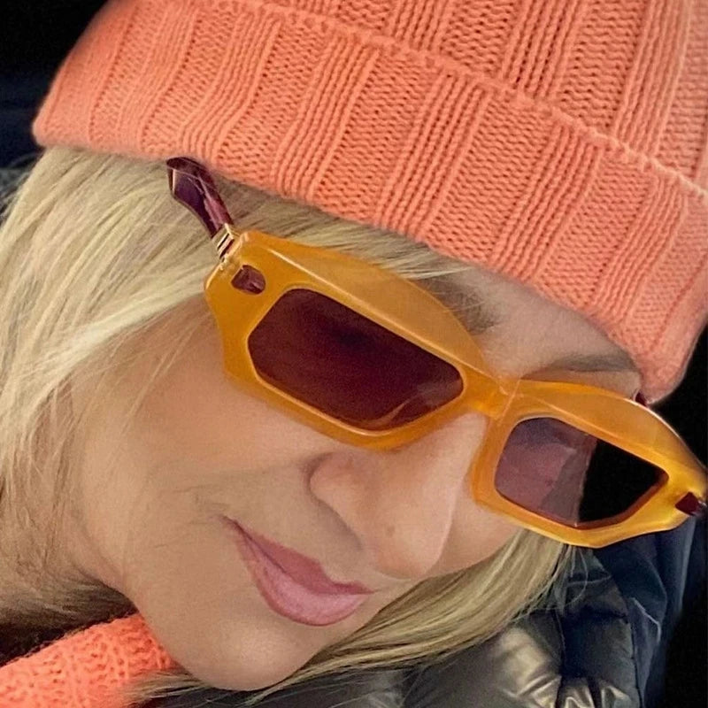 Unique Polygon Cat Eye Sunglasses Women Double Color Shades Retro Brand Designe Men Trending Rivets Gradient Sun Glasses UV400